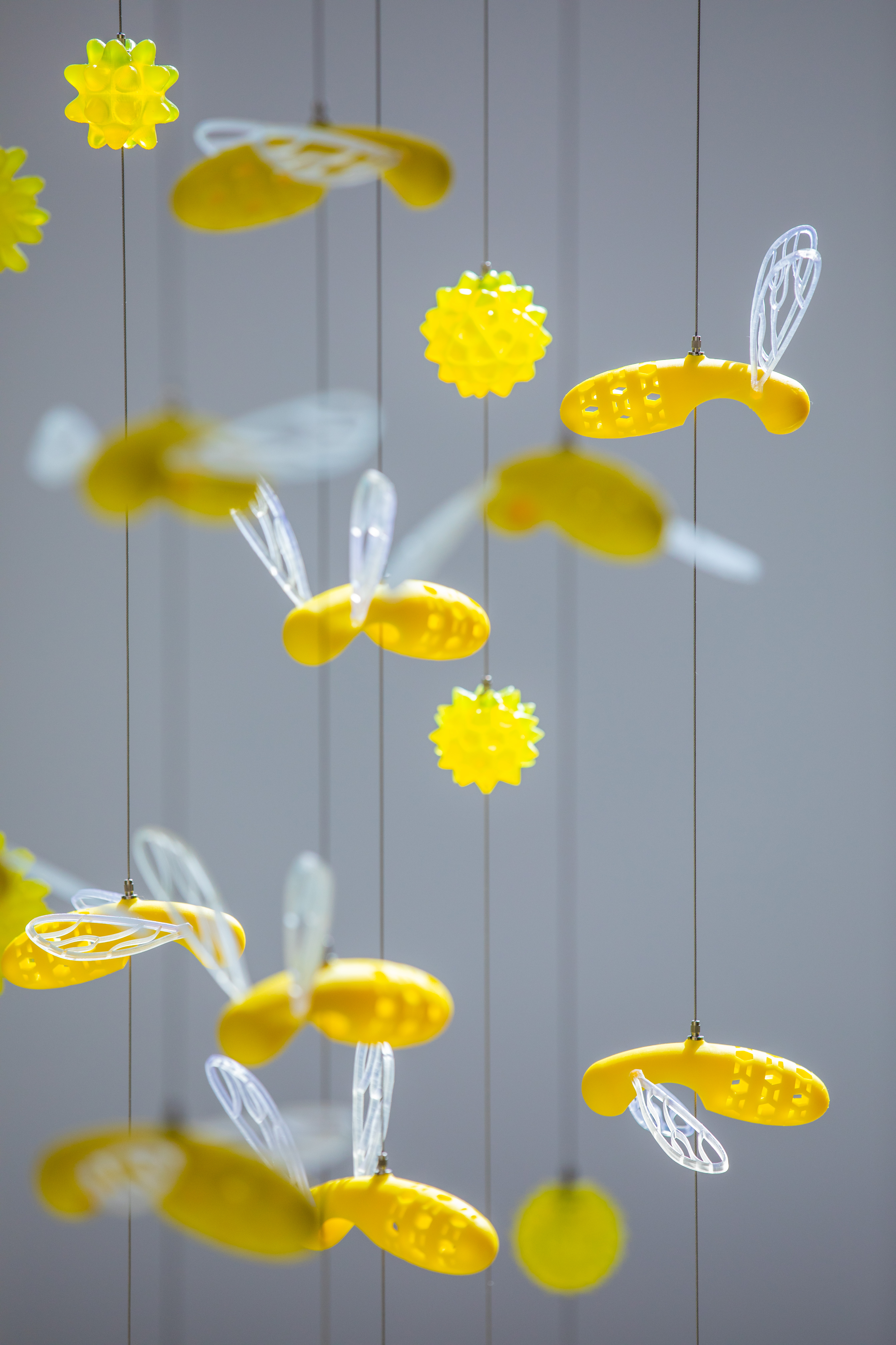 Bee art installation in the Student Innovation Center. (Christopher Gannon/Iowa State University)
